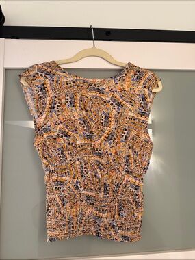 Dear John Orange, Navy & Cream Abstract Cap-Sleeve Blouse